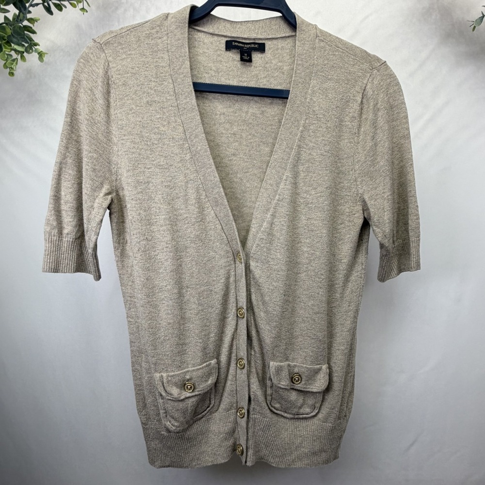 Banana Republic Women's Sweater Cardigan V-neck Cotton Blend Tan Size Medium